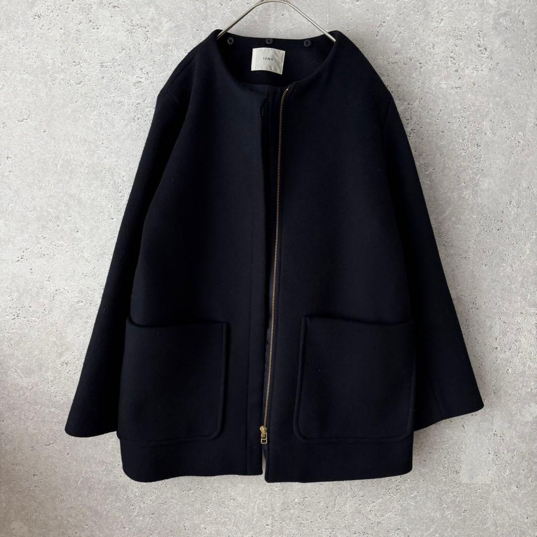 IENA 二重織りシャルムハーフコート　2Way ネイビー　38
