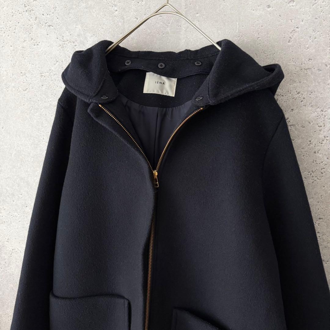 IENA 二重織りシャルムハーフコート　2Way ネイビー　38