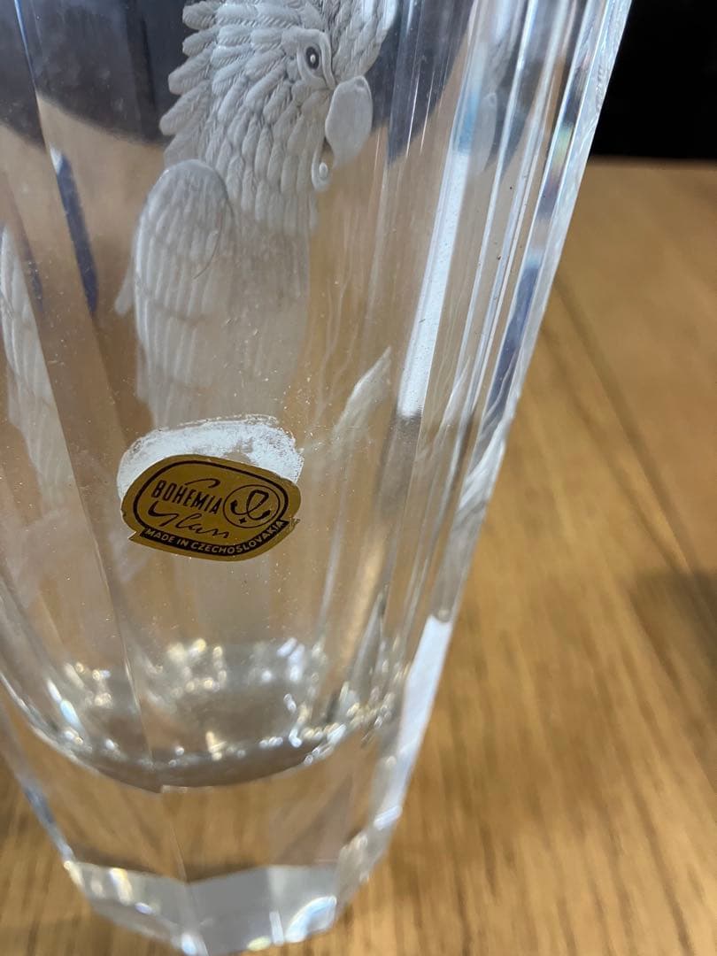 未使用BOHEMIA GLASS クリスタル花瓶 鷲の彫刻