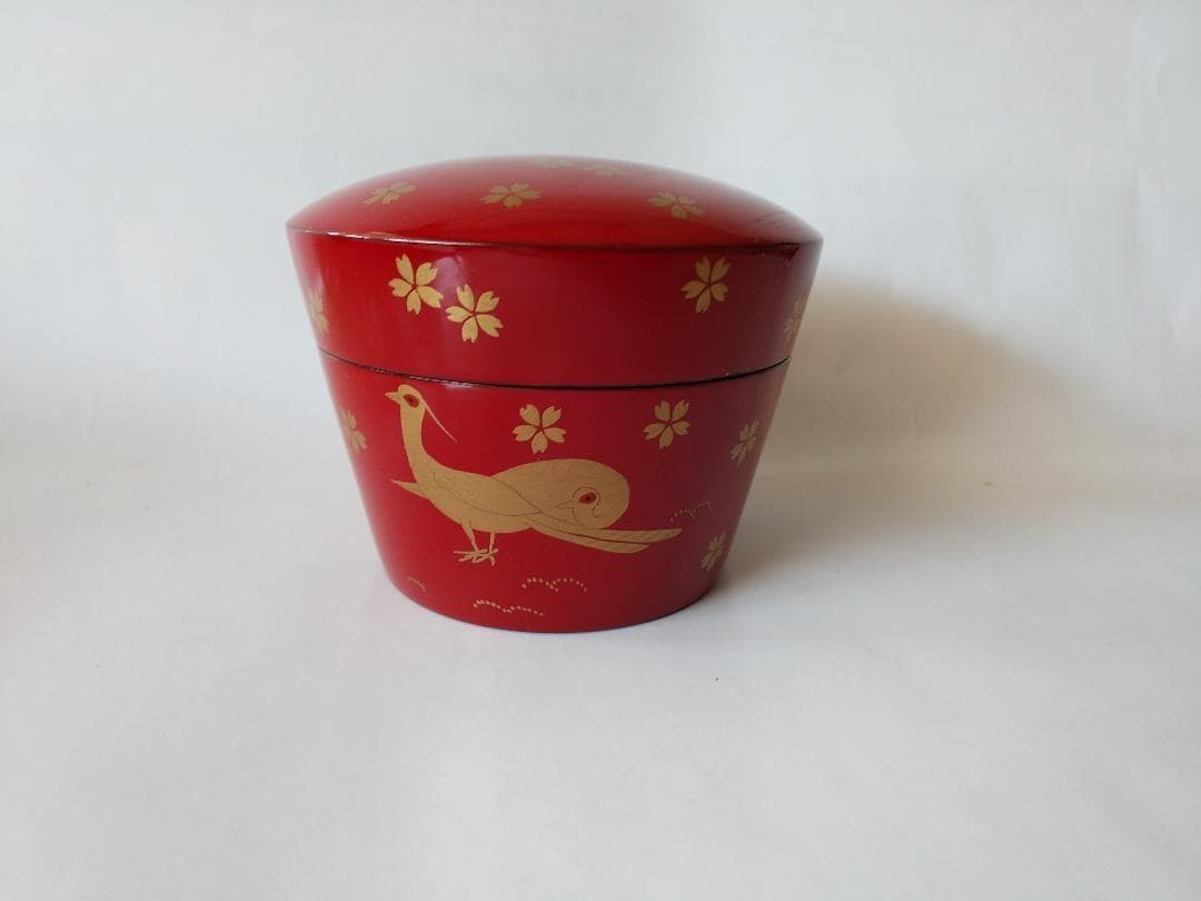 山中塗 久世宗春 作『桜に雉子蒔絵』朱薬器 棗 共箱 漆器 抹茶 茶道具 新品