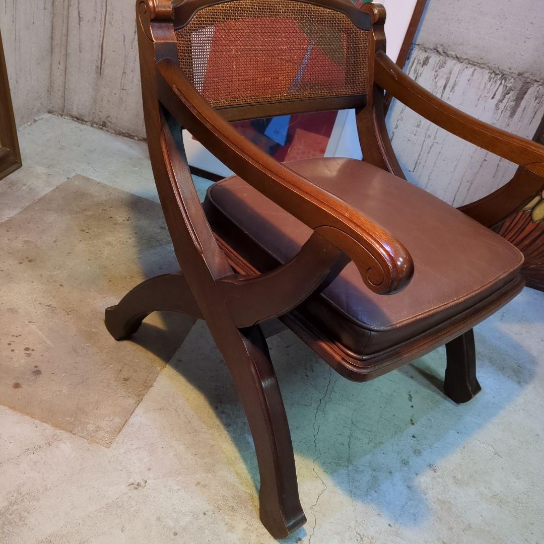 マルニ木工◆ビンテージ　ラタン　本革　ソファ　アーム　チェア 椅子 イス ④