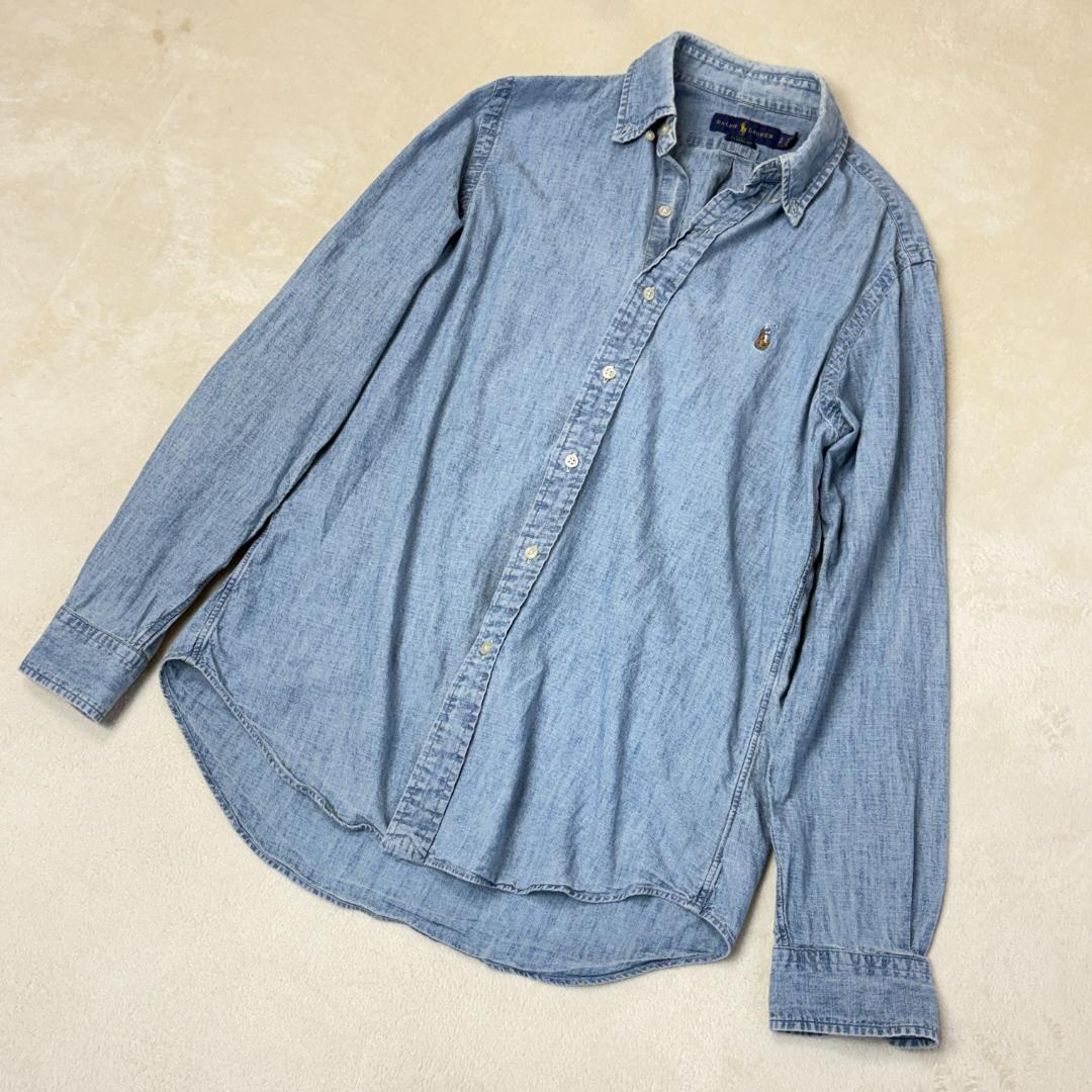 【美品】ラルフローレン ダンガリーシャツ L デニム マルチポニーオーバーサイズ