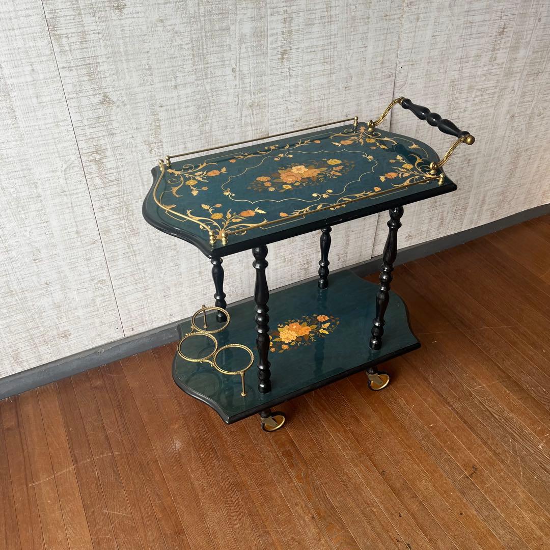 【アンティーク】イタリア製 象嵌細工 サービスワゴン キッチンワゴン 古道具