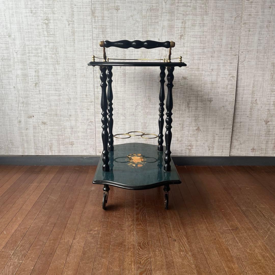 【アンティーク】イタリア製 象嵌細工 サービスワゴン キッチンワゴン 古道具