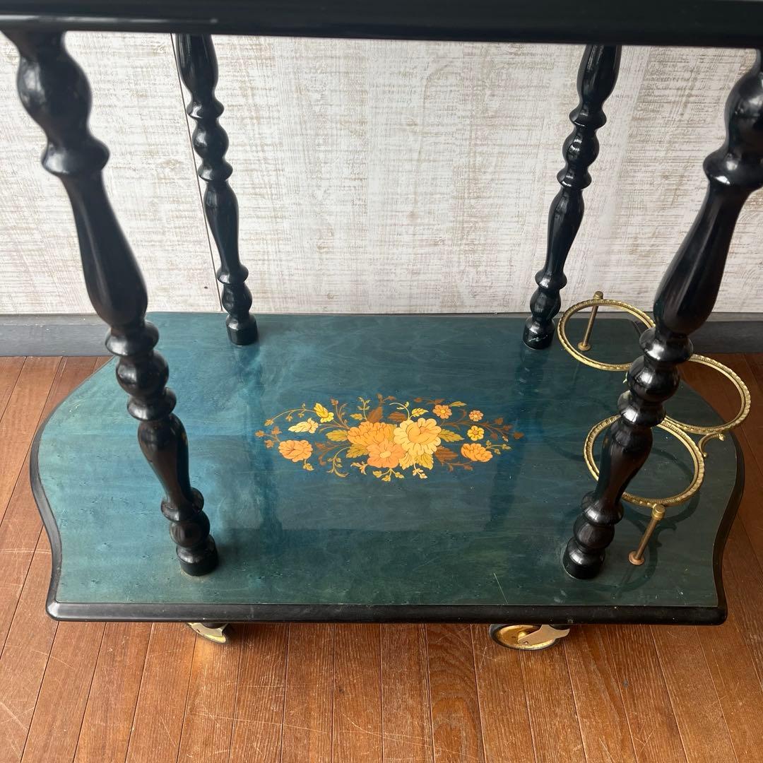 【アンティーク】イタリア製 象嵌細工 サービスワゴン キッチンワゴン 古道具