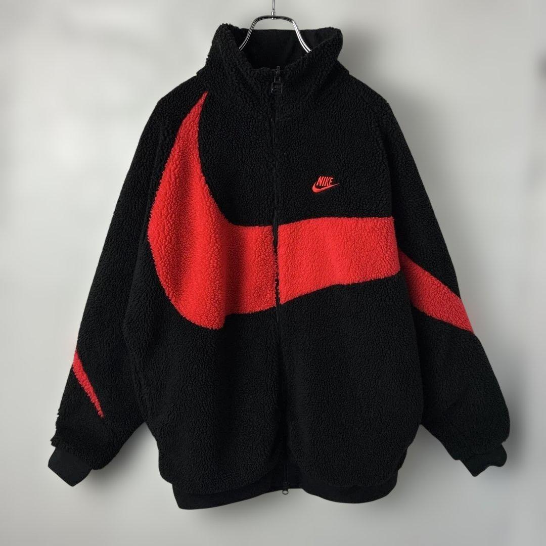 NIKEナイキ　リバーシブル　ナイロンジャケット　フリース　刺繍ロゴ　ブラック赤