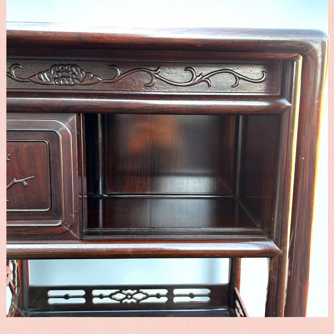 昭和レトロ✨高級品✨唐木調 茶棚 彫刻 透かし細工 梅に鳥 竹文様 床の間