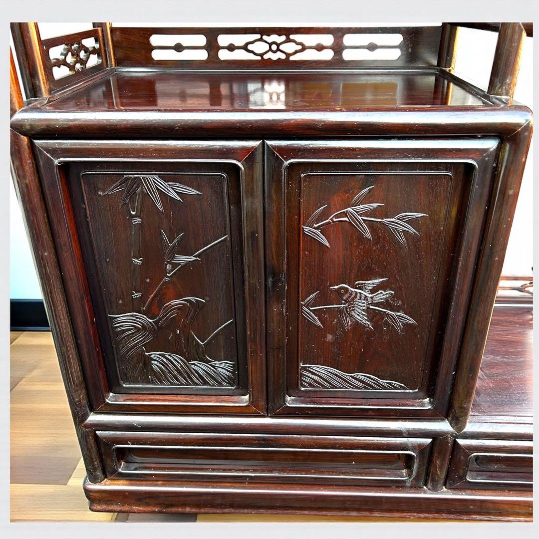 昭和レトロ✨高級品✨唐木調 茶棚 彫刻 透かし細工 梅に鳥 竹文様 床の間