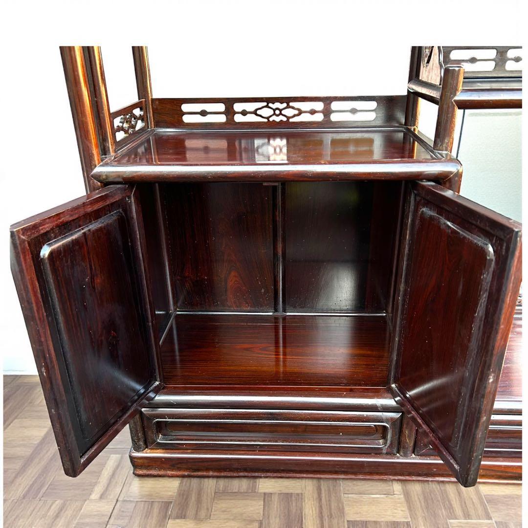 昭和レトロ✨高級品✨唐木調 茶棚 彫刻 透かし細工 梅に鳥 竹文様 床の間