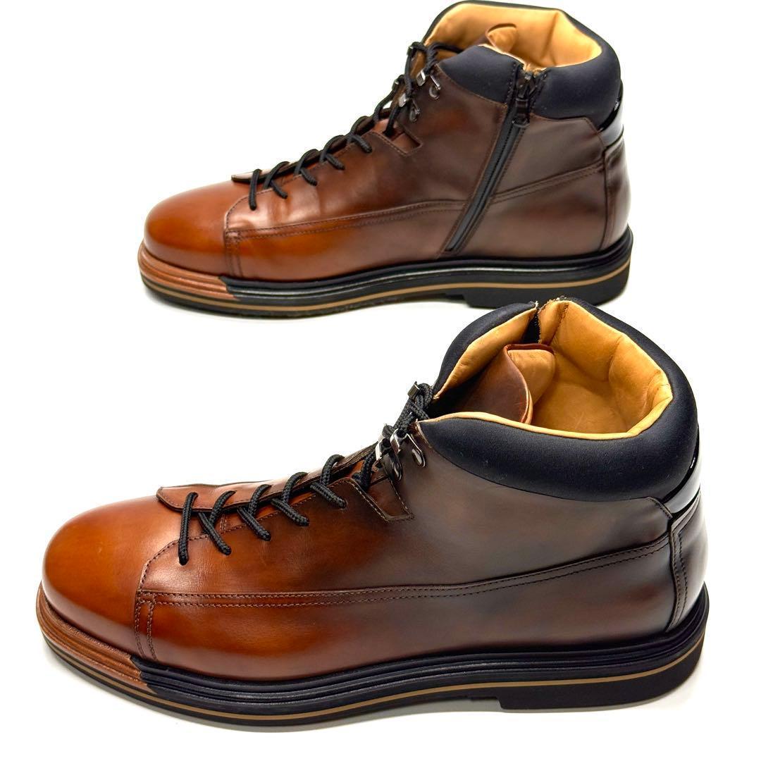【未使用に近い】Santoni サイドジップブーツ ブラウン イタリア製 レザー