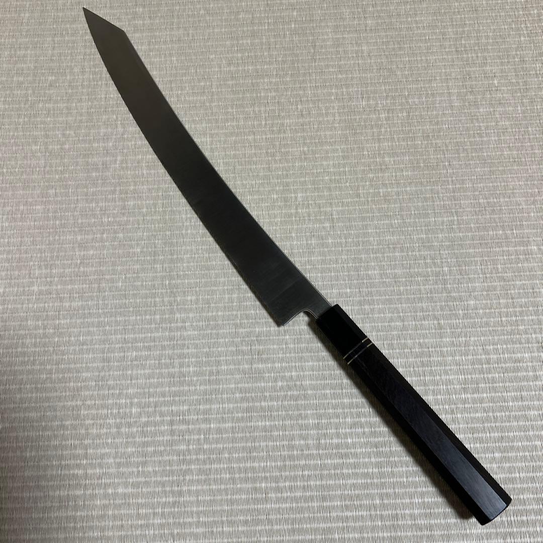 尺二　切り付け　鏡面　鬼反り　柳刃　包丁　和包丁　V金10号　本焼　黒檀八角柄