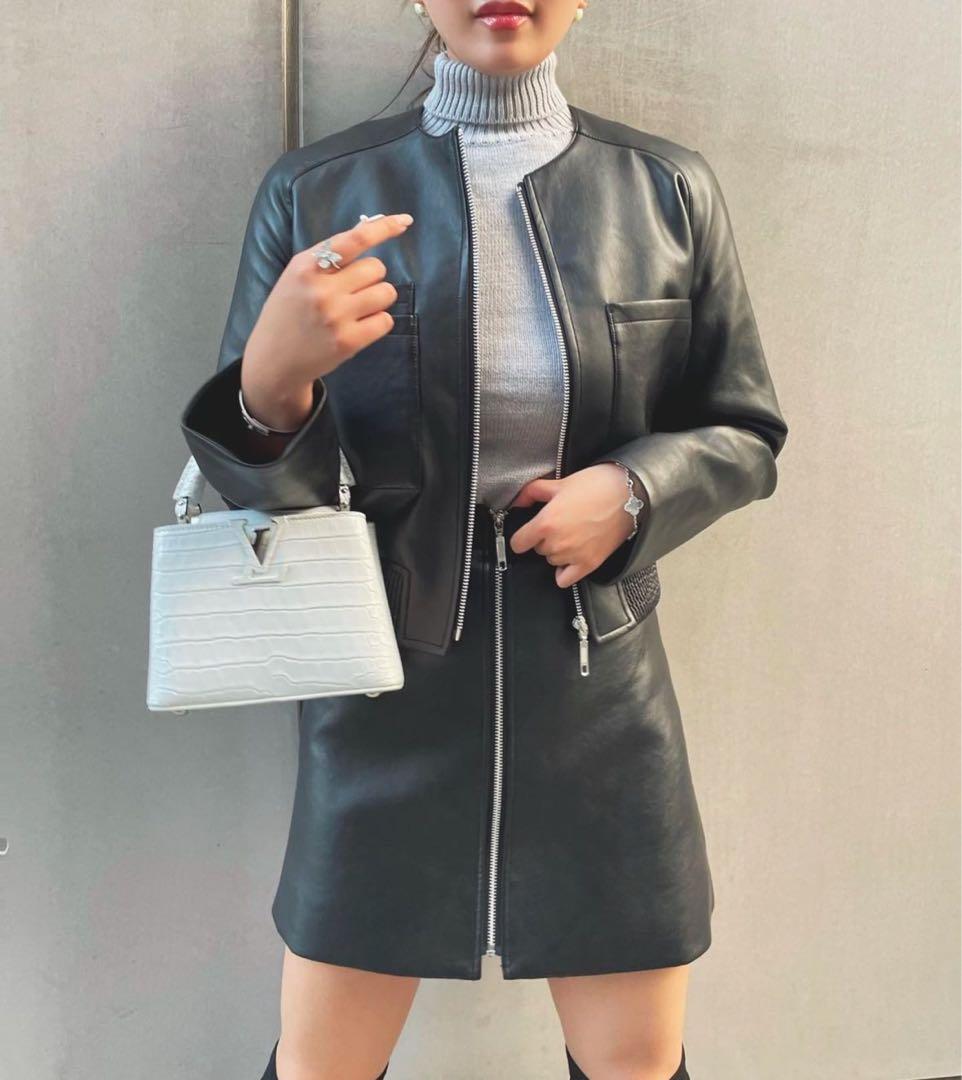 シェリエ　レザー シングルライダースジャケット