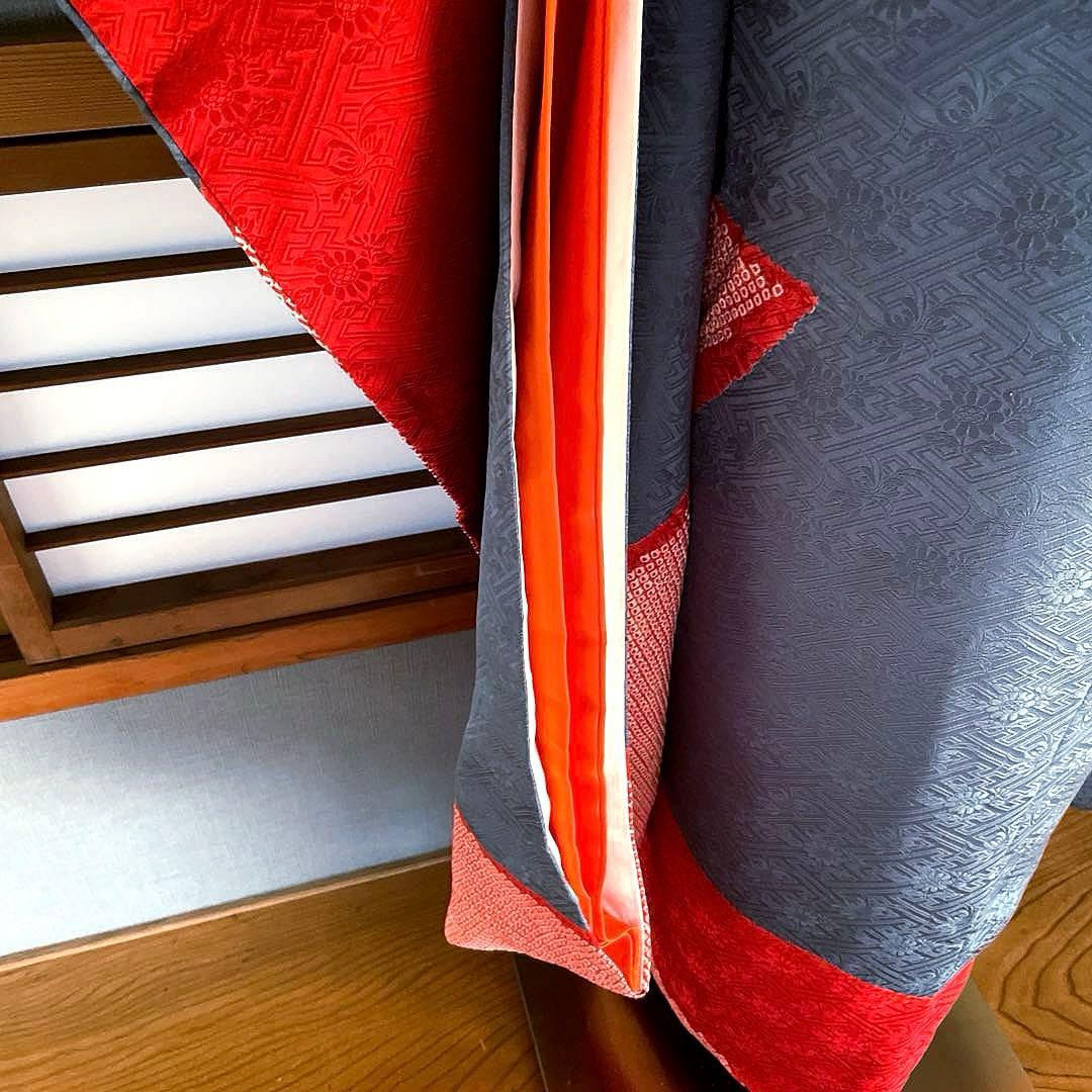 振袖フルセット　手染め　絞り　染分け　成人式振袖　振袖　裄丈69 赤