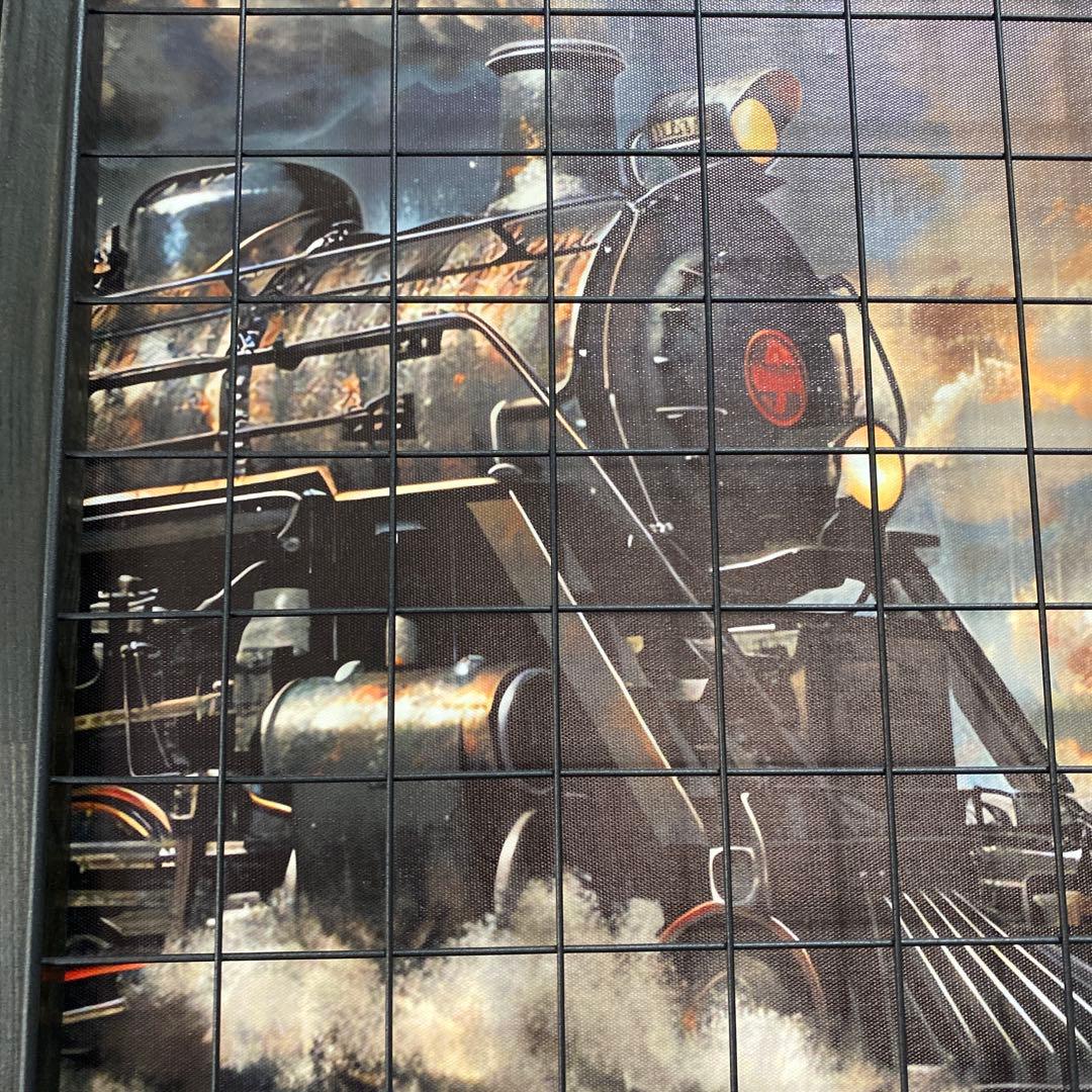 インダストリアル　アイアンフェンス付きウッドアートパネル　蒸気機関車SL