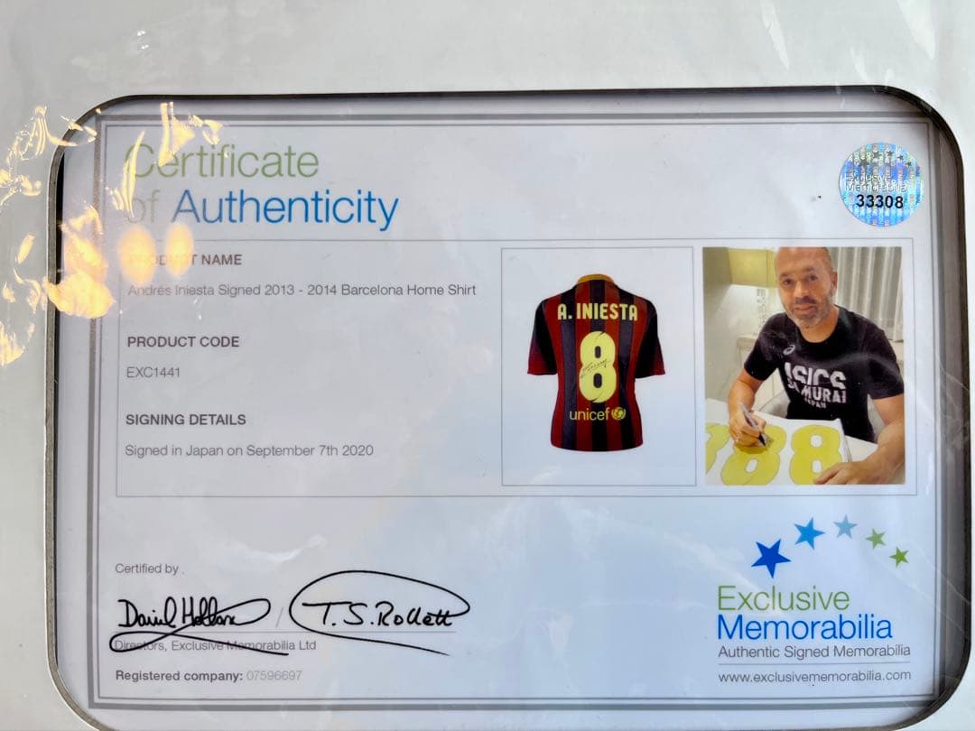 イニエスタ 直筆サイン バルセロナ ユニフォーム 証明書付き オーセンティック