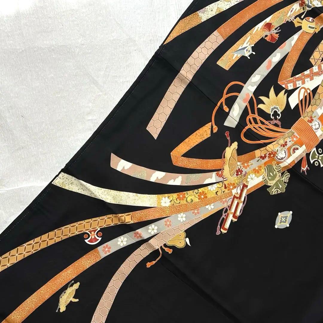 【高島屋誂え】手描き束ね熨斗に宝尽 黒留袖、袋帯、他4点セット★作家物★通紋