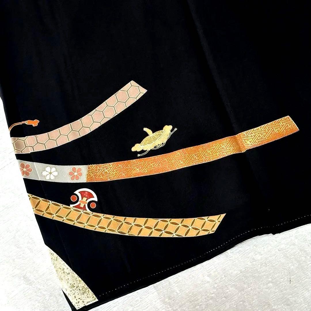 【高島屋誂え】手描き束ね熨斗に宝尽 黒留袖、袋帯、他4点セット★作家物★通紋