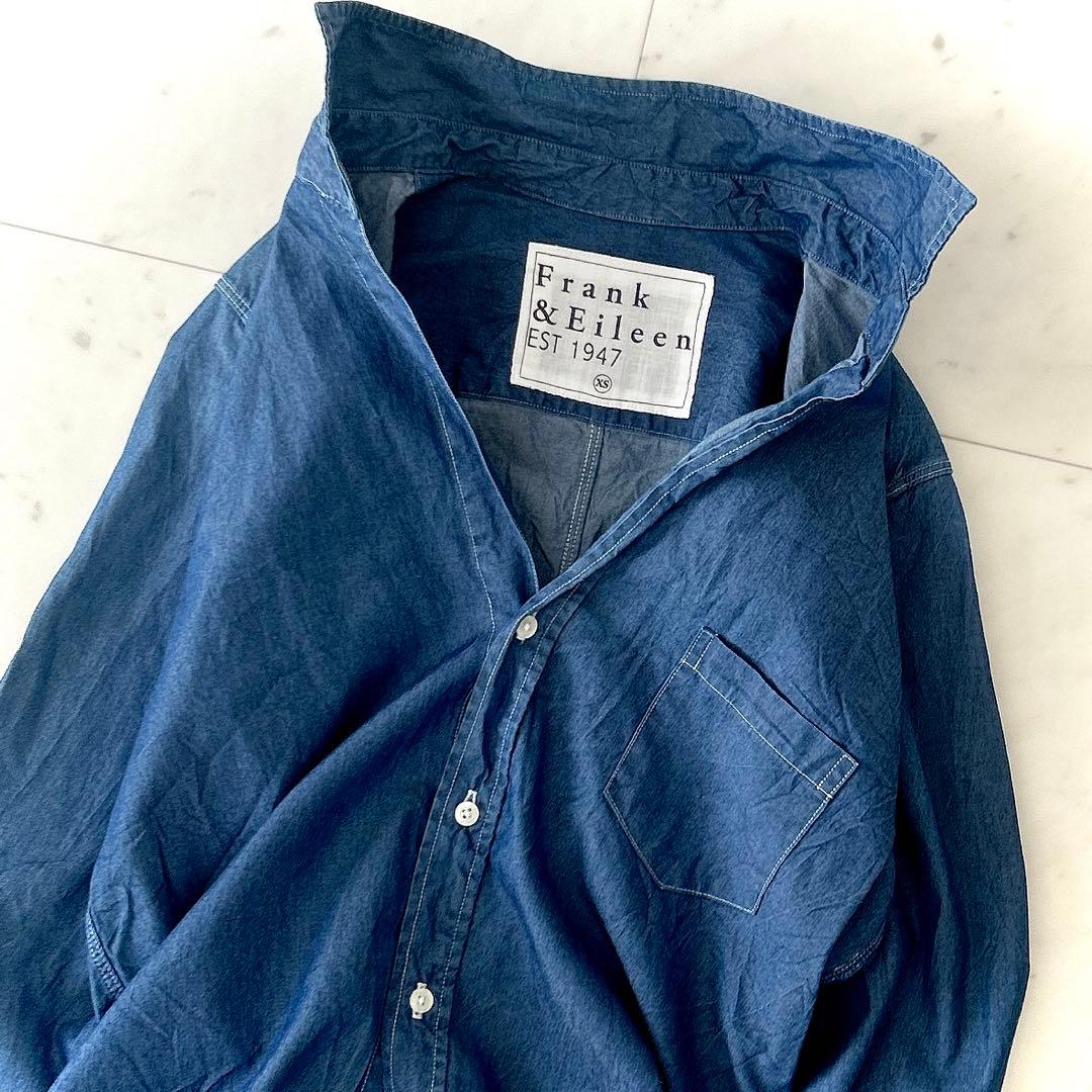 美品 フランク&アイリーン BARRY シワ加工 デニム スキッパーシャツ XS