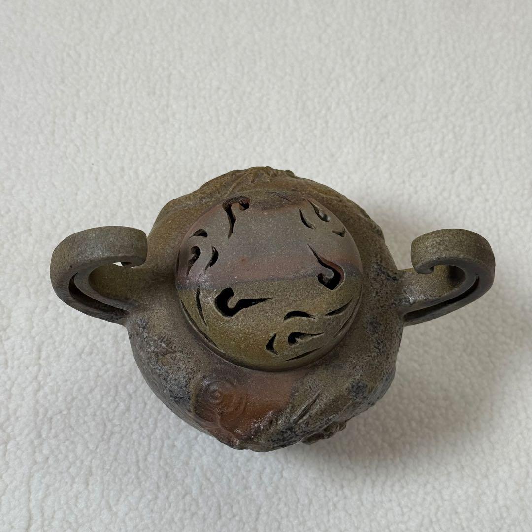 蔵出し/備前竜香炉 小山一草 共箱 共布 栞 備前焼 龍細工 茶道具 香道具