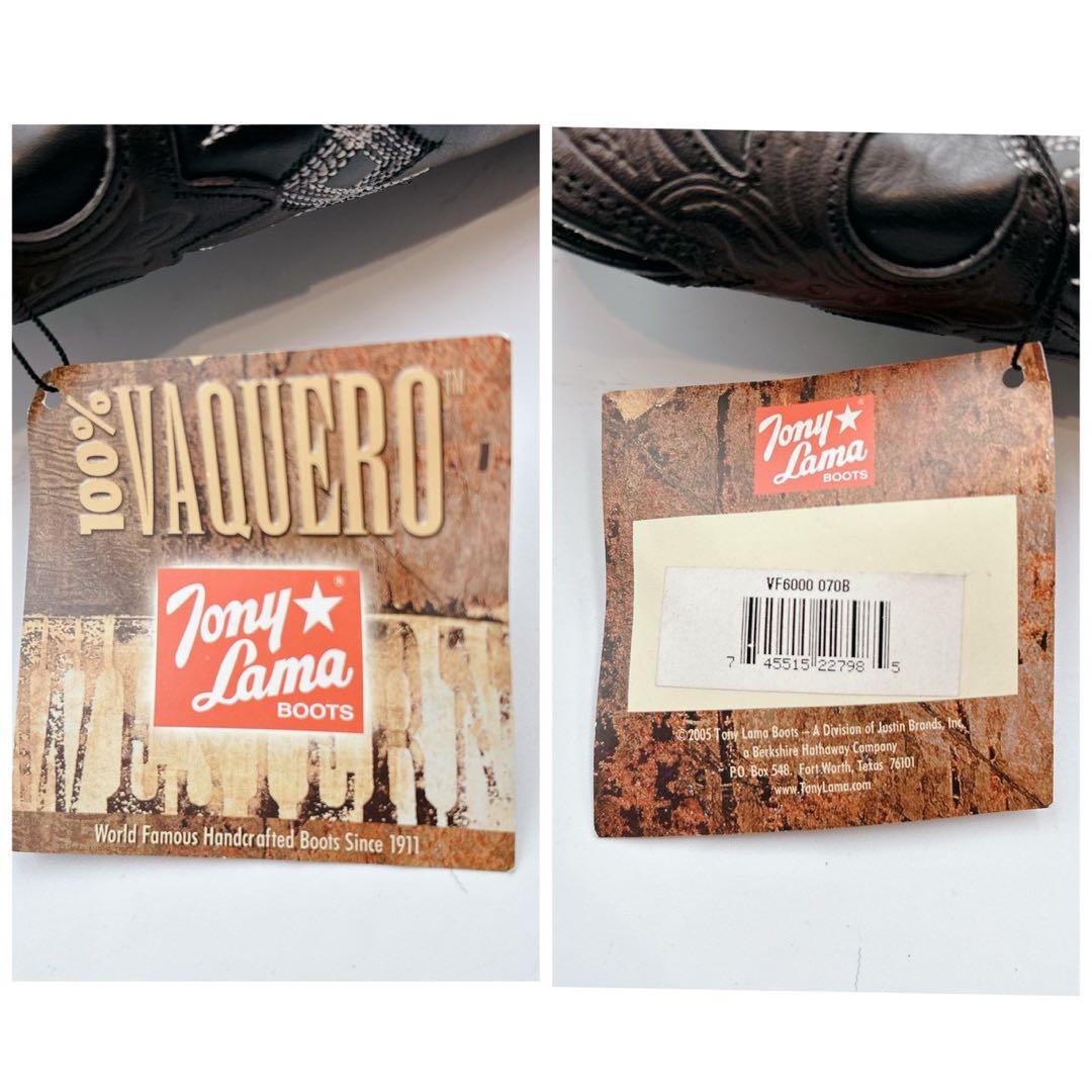 未使用タグ付✨Tony Lama トニーラマ　 ウエスタンブーツ 刺繍　黒　7B