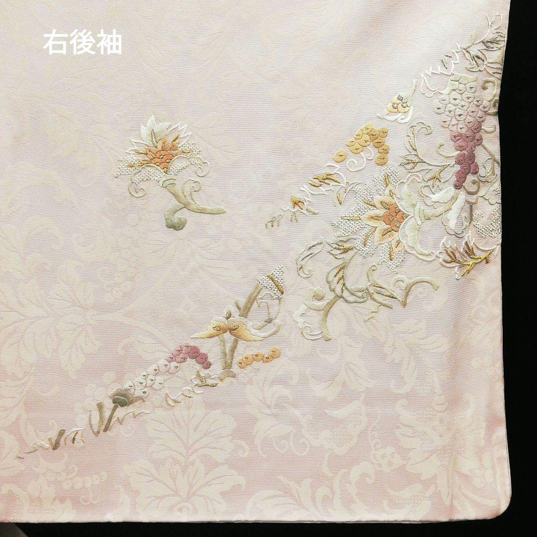 訪問着(袷)　(山口美術織物　葡萄唐草紋様　桜色系　裄68㌢)