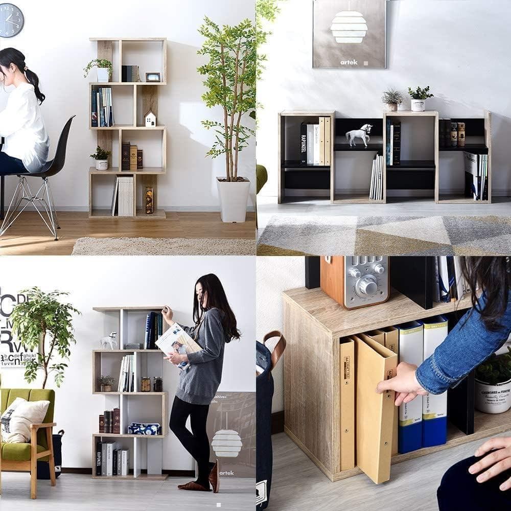 【M2160-101-70】S字本棚 4段ディスプレイラック スリム木製