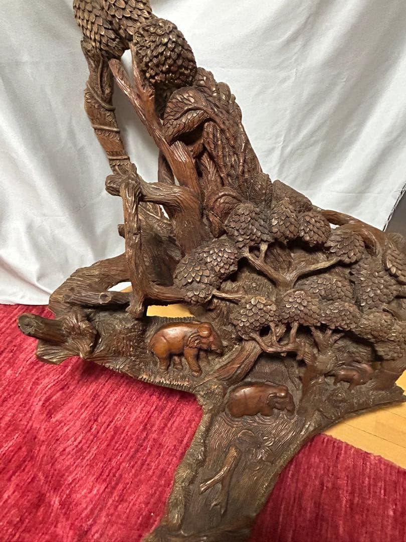 木一本一刀彫り特別注文アンティークオブジェ（象）迫力の逸品