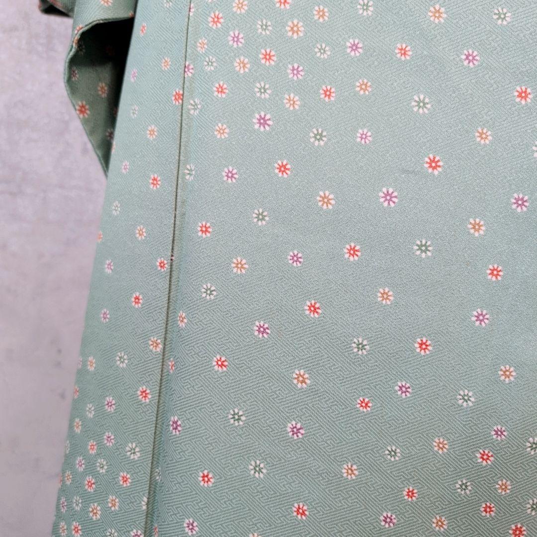 小紋　フルセット　着物　正絹　緑　可愛い　花　C1