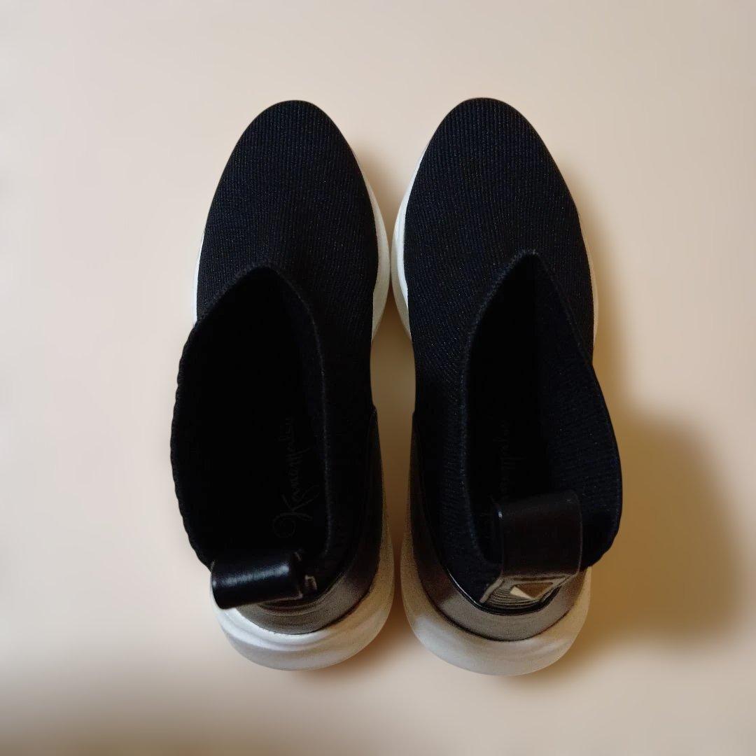 美品　銀座カネマツ　レディースハイカットスニーカー　黒ブラックニットシューズ