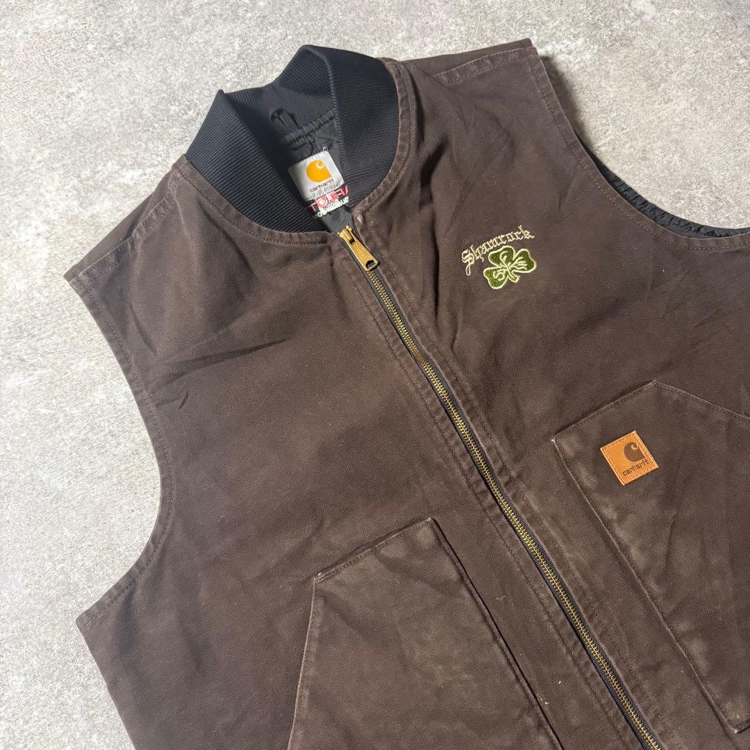 Carhartt カーハートダックベスト XL ブラウン 企業刺繍 フェード
