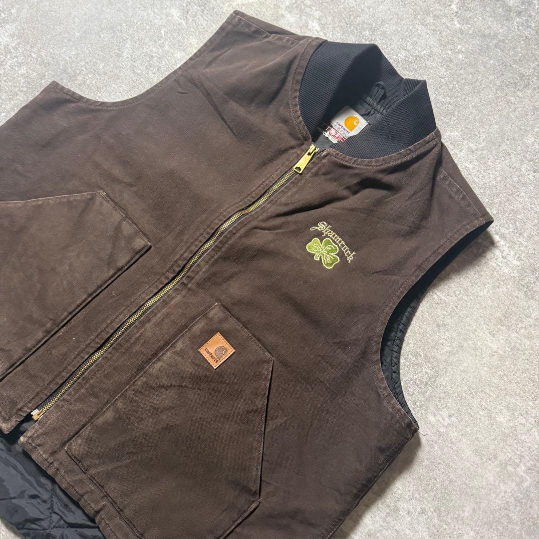 Carhartt カーハートダックベスト XL ブラウン 企業刺繍 フェード