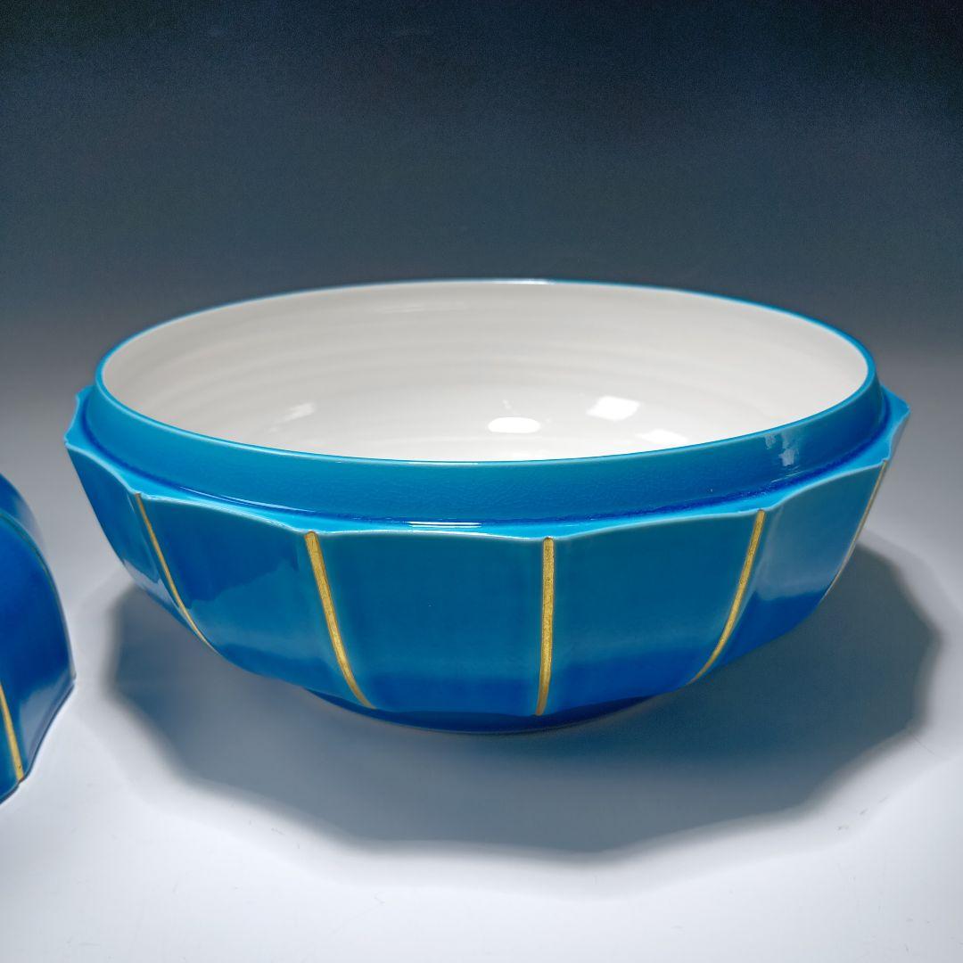 最終値下げ　茶道具　中村翠嵐　浅黄交趾(菊形)食籠　 永田宗匠書付有　　未使用品