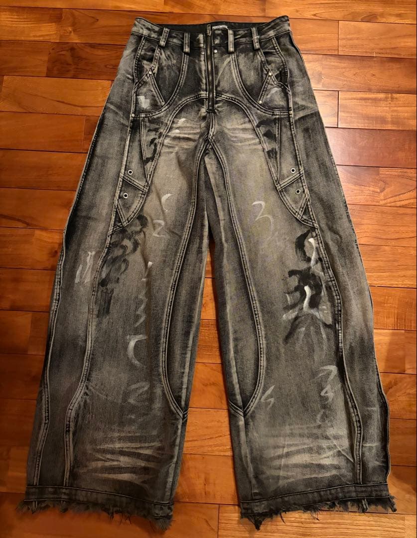 PERSONSOUL グラフィティ ワイドレッグ デニムパンツ