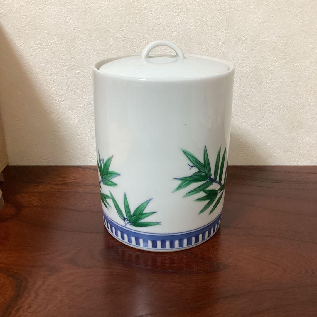 水指　正村千馨作　染付水指岩竹文　共箱　茶道具