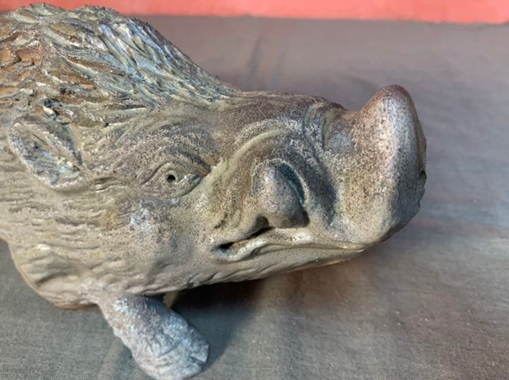 備前焼　小野田瑞穂 作　干支『亥』　共箱有り