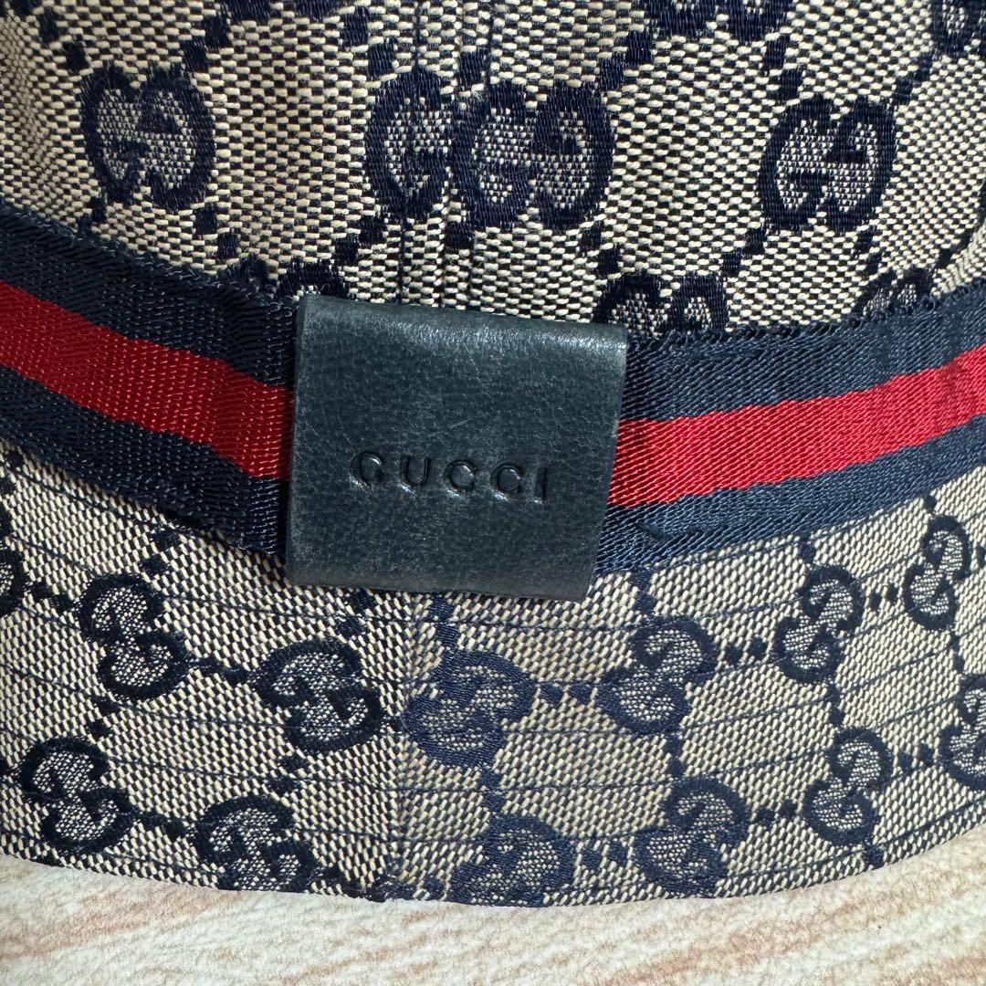 美品 GUCCI バケットハット GGキャンバス シェリーライン Lサイズ