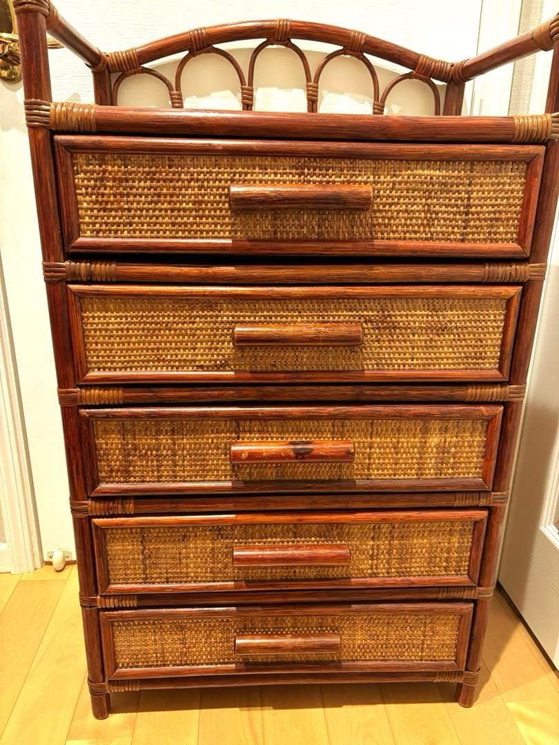籐　ラタン　収納　引き出し　収納家具　5段　アンティーク　レトロ