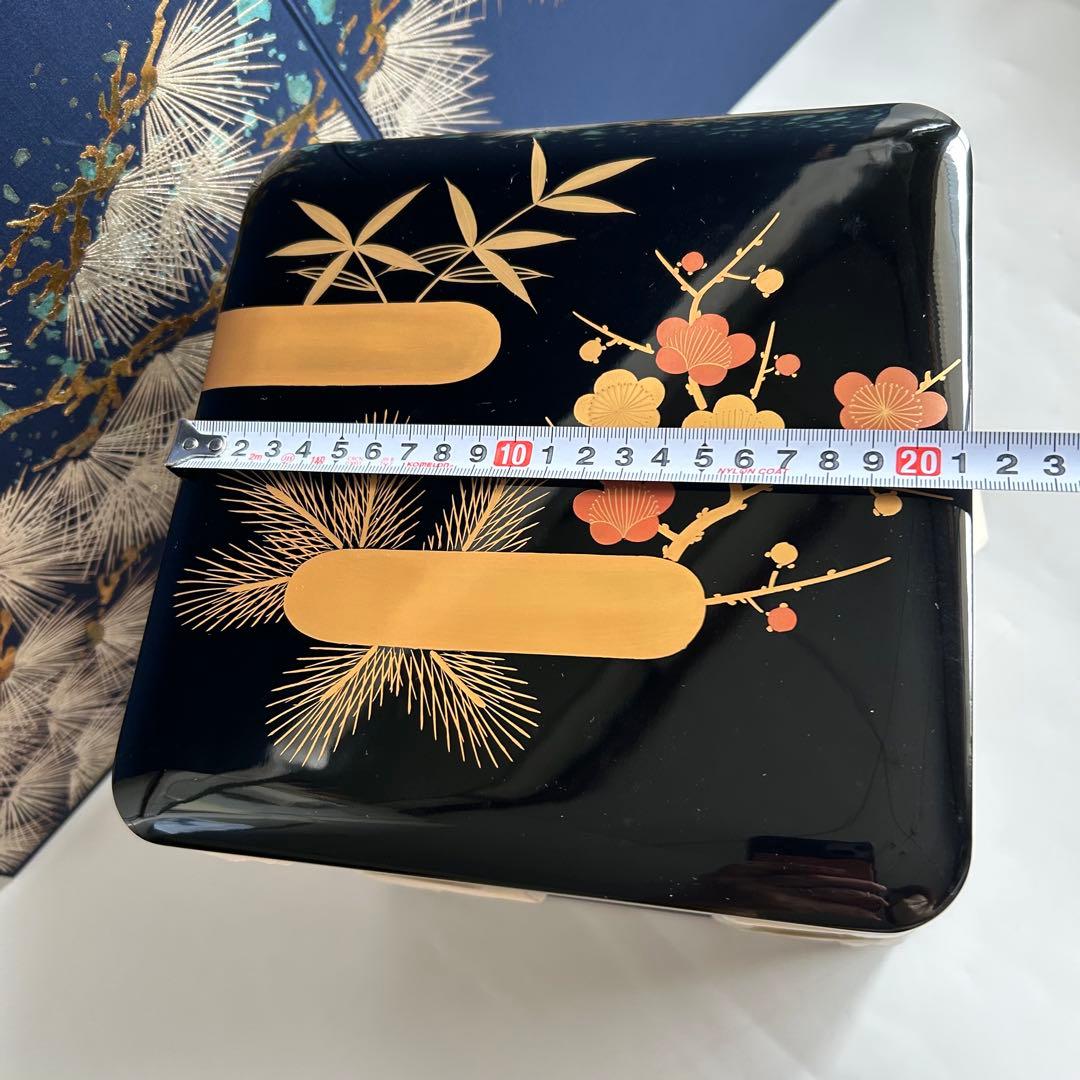 輪島塗　小川銘 天然木製 漆器 竹松梅蒔絵　3段重箱　共箱付