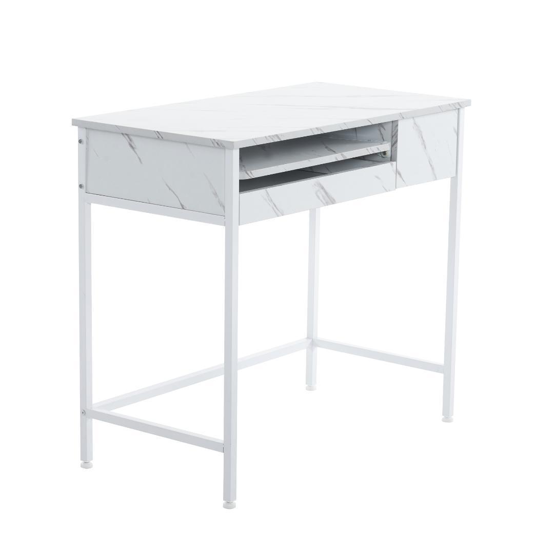 【ホワイト】パソコンデスク引き出し付き 収納台 pcデスク 机 大理石柄おしゃれ