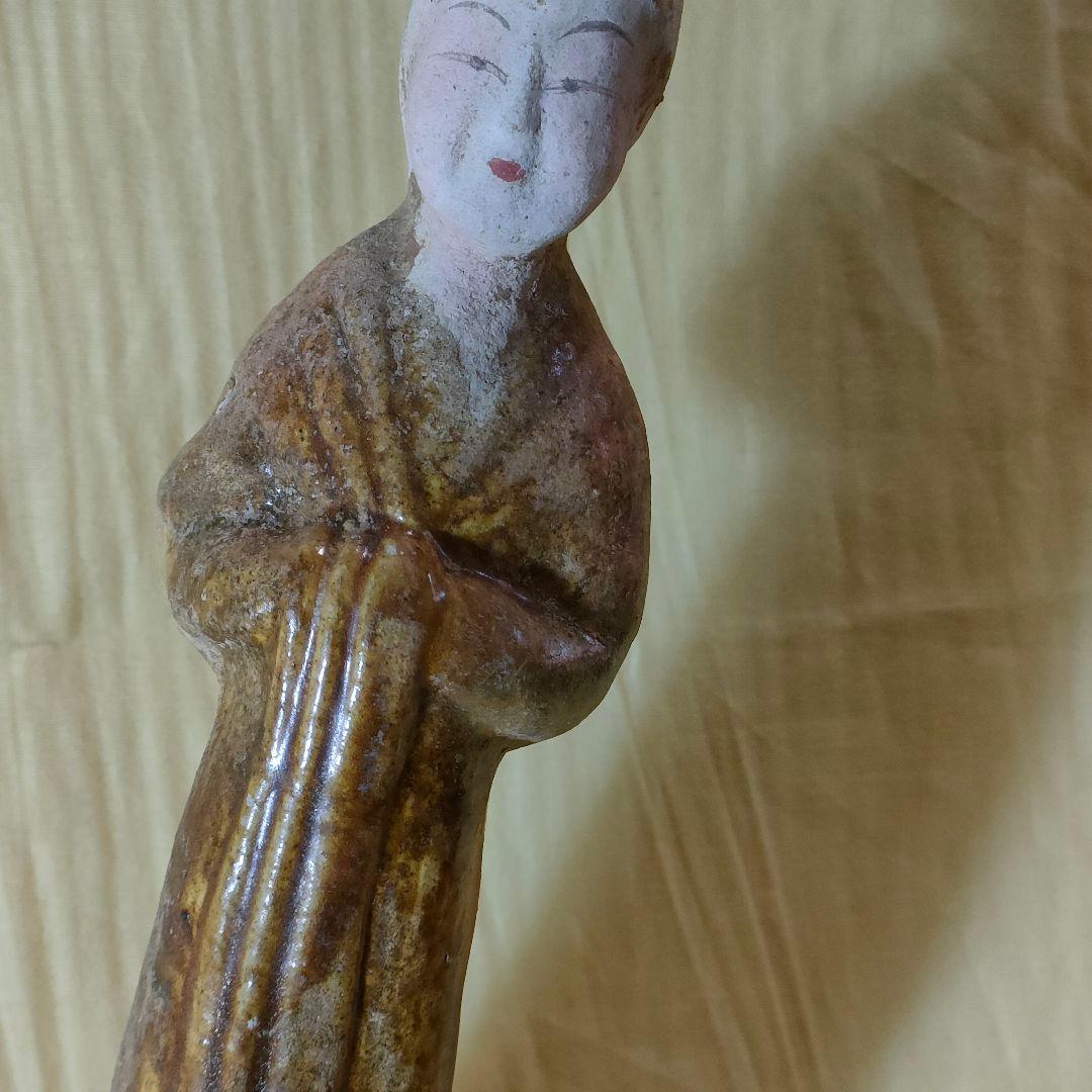 加彩人物俑　中国古陶　古玩　侍女　唐三彩