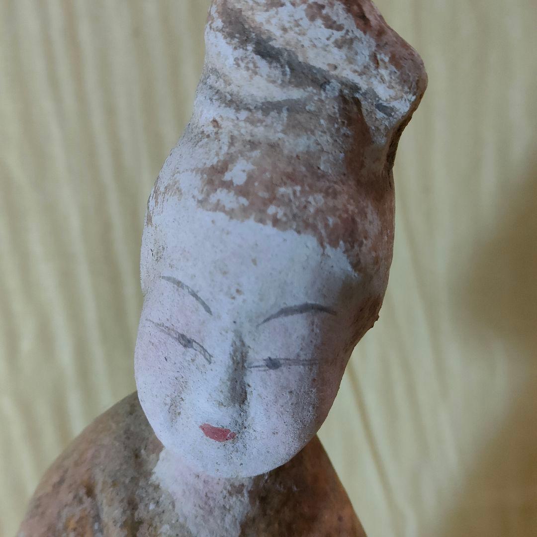 加彩人物俑　中国古陶　古玩　侍女　唐三彩