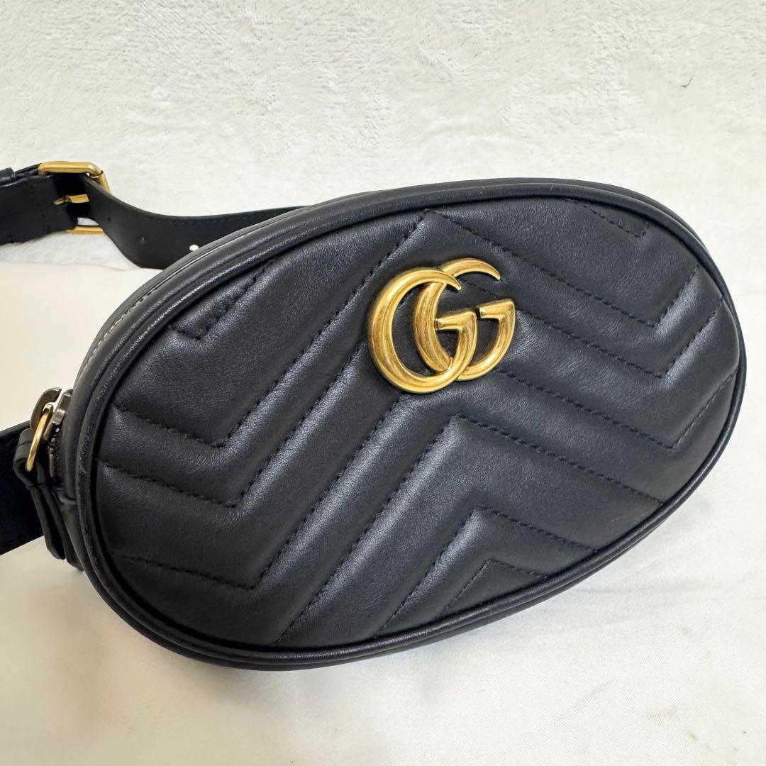 【美品】GUCCI グッチ ウエストポーチ マーモント レザー ブラック 正規品