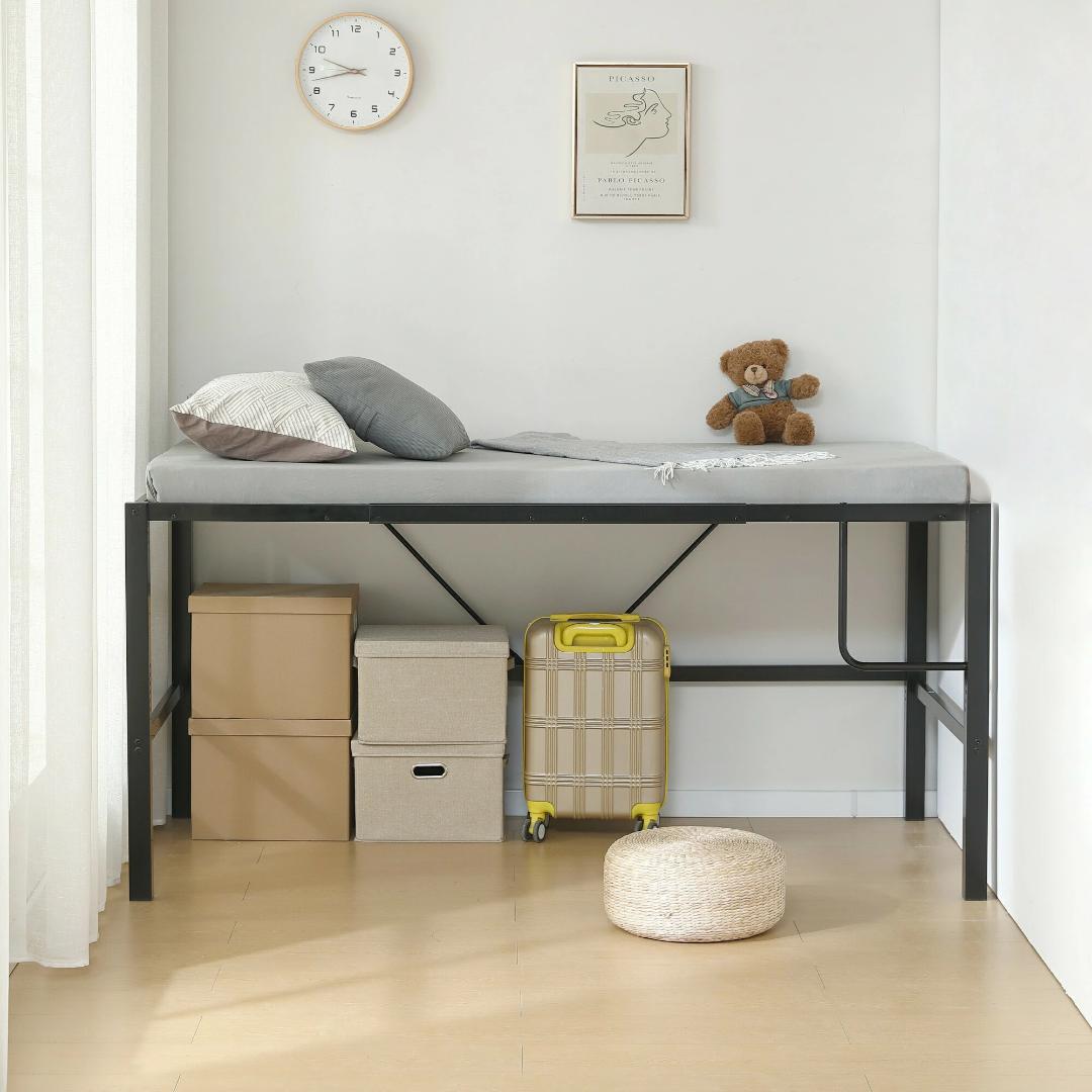 超人気！【高さ90cm】北欧風 シングルベッド 耐震 ベッドBlack