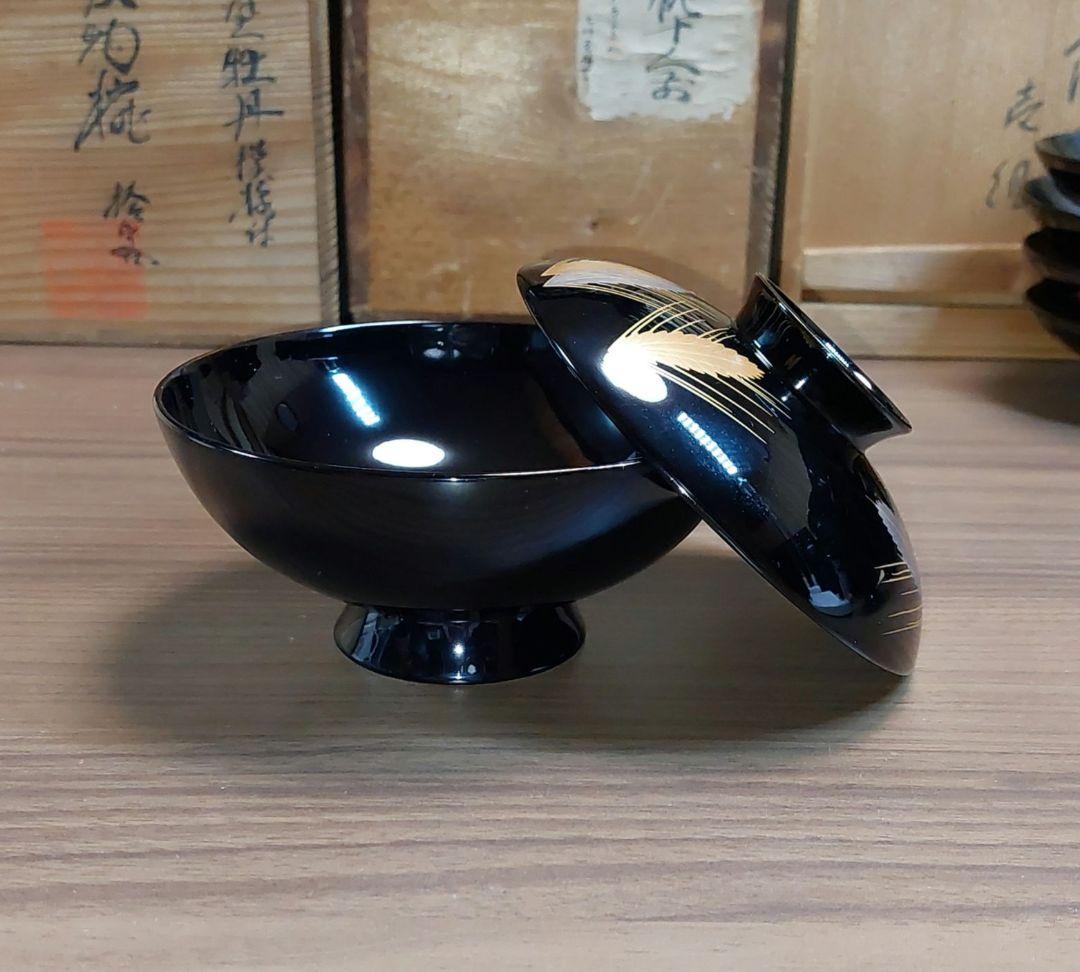 輪島黒塗金銀麦頭蒔絵椀五