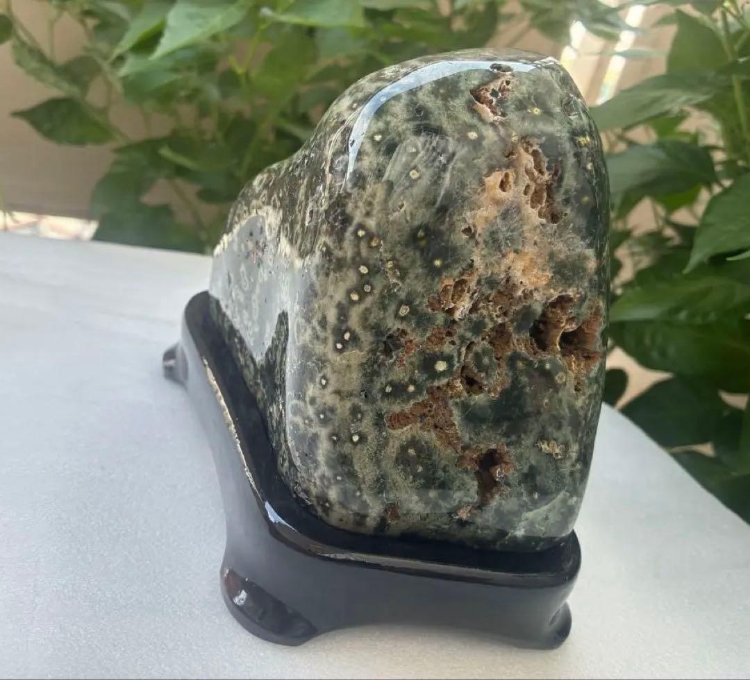 【天然石 オーシャンジャスパー】 磨き石 木製台座付き