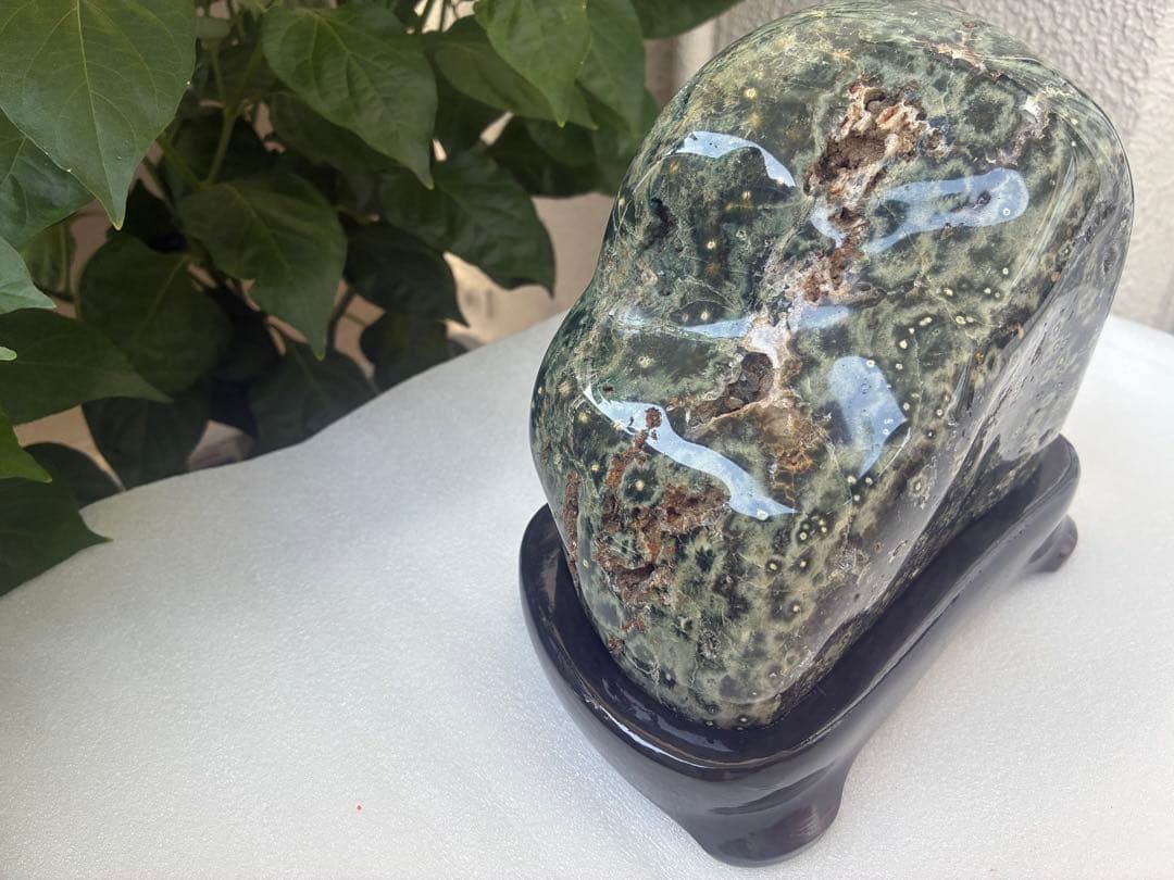 【天然石 オーシャンジャスパー】 磨き石 木製台座付き