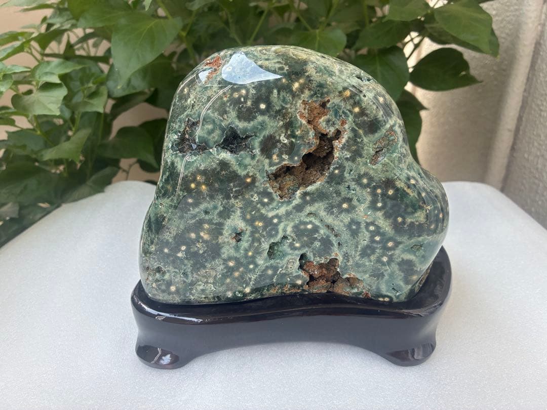 【天然石 オーシャンジャスパー】 磨き石 木製台座付き