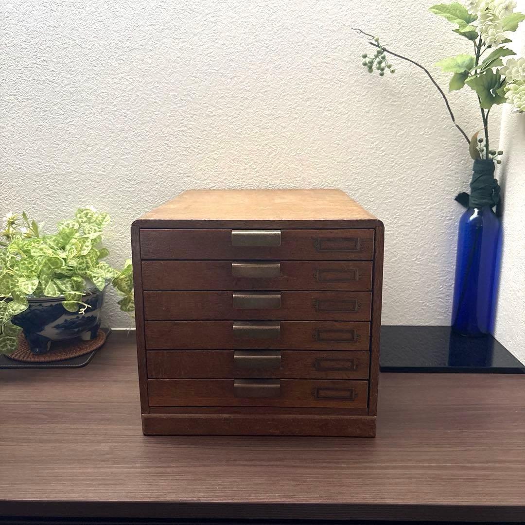 木製レターケース　引き出し　6段収納　昭和レトロ　書類入れ　小物入れ　書類ケース