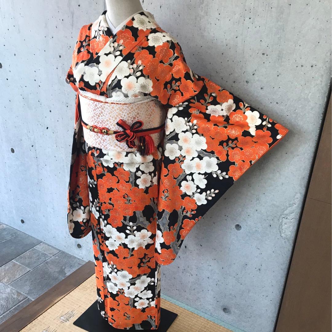 【二尺袖】正絹　アンティーク振袖　梅柄