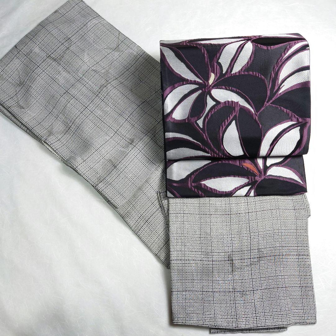 正絹 袋帯 六通柄 幾何花 黒 ふくれ織 モノトーン クールビューティー 逸品